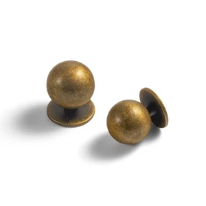 Set of 12 -Sleek Round Antique Brass Cabinet Knobs - Retro and Minimalist Har... - Picture 1 of 6