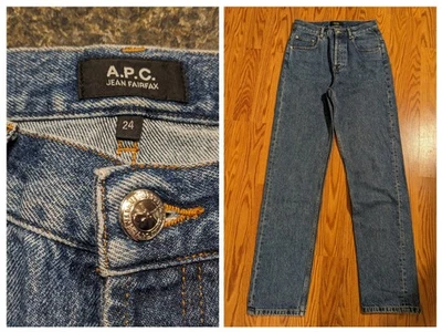 A.P.C. Jeans jeans Fairfax cintura alta botão mosca azul 24 reto excelente estado usado algodão - Imagem 1 de 4