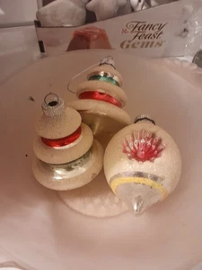 3 Vintage Shiny Brite Unversilbert Tornado UFO Glas Weihnachtsschmuck Glimmer - Bild 1 von 7