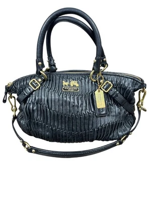 Bolsa satchel COACH Madison Sophia couro preto reunida estilo ombro #15942 em excelente estado usado - Imagem 1 de 4