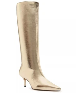Arezzo Mujer Skye Bajo Stiletto Cómodas Botas de pantorrilla Doradas Talla 6.5M Nuevas en Caja - Imagen 1 de 5