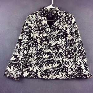 Laura Scott Damen Gr. 12 Blazer Schulterpolster Schwarz Weiß Plantlife Abstrakt - Bild 1 von 11