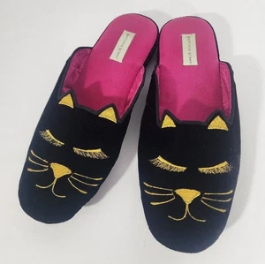 Zapatillas Patricia Verde Negro Terciopelo Cara de Gato Mujer Talla 10 Rosa Forro Satinado - Imagen 1 de 9
