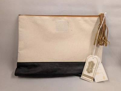 Bolso de Mano Mud Pie Chelsea de Lona Negro Imitación Cuero Borla Cremallera Nuevo con Etiquetas Regalo Foto 1 de 4