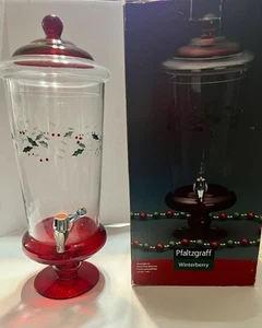 Pfaltzgraff Winterberry Glass Drink Dispenser Beverage Jar Vintage Christmas - Picture 1 of 11
