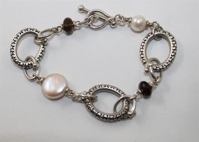Brazalete Michael Dawkins de plata esterlina con perlas y cuarzo ahumado con cuentas de palanca Foto 1 de 4