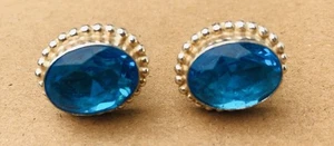 Silver 925 Blue Gemstone Cufflinks - Picture 1 of 3