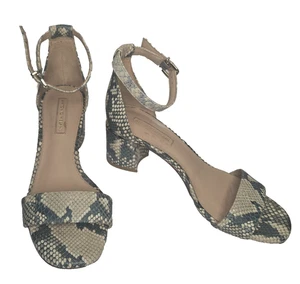 Antonio Melani Block Heel Snakeskin Ankle Strap Shoes Womens 5.5 Sexy Open Toe - Picture 1 of 14