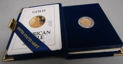 1992-P ~ 1/10 OZ $5 American Gold Eagle Proof con estuche y caja Foto 1 de 4