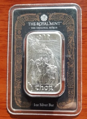 Barra de plata pura Royal Mint Thor Dios del Trueno 1 OZ .999 TEP BU SIN CIRCULAR Foto 1 de 4
