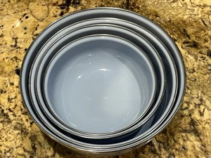 Vintage Light Blue Enamel Nesting Mixing Bowls MCM Retro Set Of 4 - Picture 1 of 5
