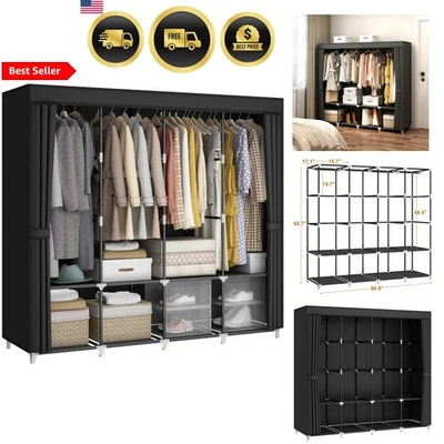 便携式衣柜储物收纳盒带置物架和挂杆 — 第 1/4 张图片