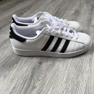 Zapatillas Mujer Talla 11 Adidas Superstar Clásicas Blancas con Rayas Negras - Imagen 1 de 11