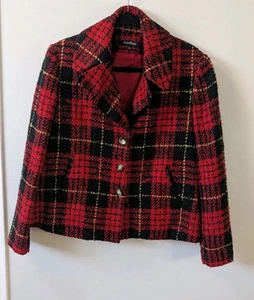 Evan Picone Wool Blend Buffalo Check Plaid Blazer Size L - Picture 1 of 9