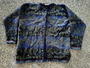 VTG Oleana Cardigan Sweater Wool The Norwegian Story Norway Nordic XL - Picture 1 of 7