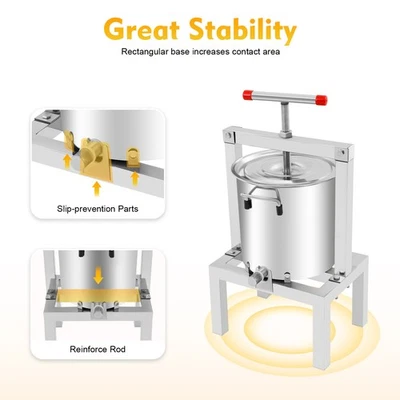 Prensa de vinho de frutas 2,6 gal, prensa de sidra manual de aço inoxidável com macaco hidráulico - Imagem 1 de 4