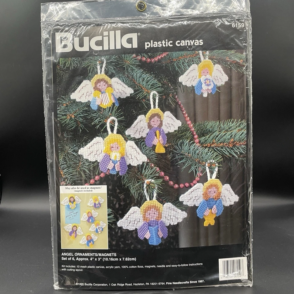 Angel Ornaments Magnets 1995 Bucilla Plastic Canvas Kit Set of 6 # 6159