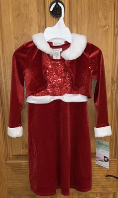 Bonnie Jean Girls Dress Party Velvet Sequin Fur Christmas Santa Holiday Sz 6 - Image 1 of 4