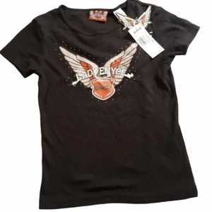 Lady Enyce Girls Black Short Sleeve Graphic Top Size Small Cotton Blend Blouse - Picture 1 of 5