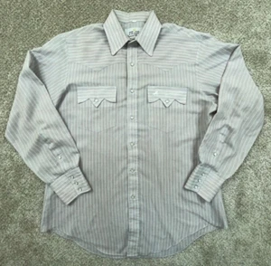Prior Imperial Westerns Shirt Men's XL Gray White Red Striped Pearl Snap VINTAGE - Picture 1 of 9