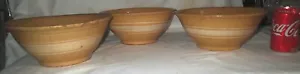ANTIQUE 3 PIECE BANDED YELLOW WARE MIXING BOWL SET COUNTRY HOME KITCHEN BAKING - Picture 1 of 15