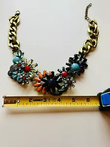 Artisan Crafted Statement Necklace Multi-Colored Jewels Crystals Antique Finish - Picture 1 of 14
