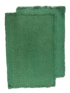 Table Placements 10 x 17 in Set Of 2 Green Gold Weaved Fabric 3/4” Fringes  - Picture 1 of 10