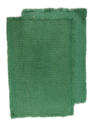 Table Placements 10 x 17 in Set Of 2 Green Gold Weaved Fabric 3/4” Fringes  - Image 1 of 4