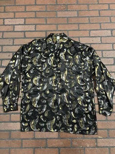 Ceta Dolce Long Sleeve Silk Metallic Paisley Dress Shirt 3XL Vintage 80s - Picture 1 of 13
