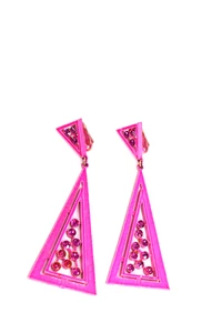 Vintage 1970S Hot Pink Barbie Rhinestone Dangle Goldtone Metal 3 1/4” Long - Picture 1 of 14