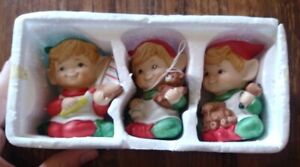 Lot de 3 Figurines Homco Elfes Vintage Décorations Fêtes de Noël ensemble