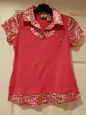 Girls Short Slv Blouse Route 66 Sz 14/16 Pink Rhinestones Collared 100% Cotton  - Image 1 of 3