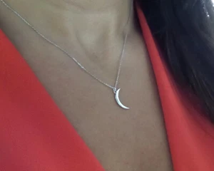 CRESCENT MOON NECKLACE 14K WHITE GOLD 585 SOLID GOLD ADJUSTABLE LENGTH - Picture 1 of 6