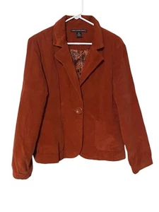 Larry Levine Corduroy Blazer Jacket Women’s 10 Petite Stretch Rust Burnt Orange - Picture 1 of 20