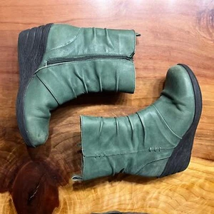 Miz Mooz Tora Women's wedge heel Boots 8 B Leather Green 38 - Picture 1 of 9