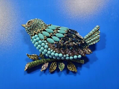 RARO Broche Pájaro Azul Muy Grande Cristal "Marquesa Locura" Heidi Daus Firmado Foto 1 de 4