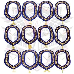 Masonic Regalia Blue Lodge Officer Chain Collar Golden on Blue Backing set of 12 - Picture 1 of 14