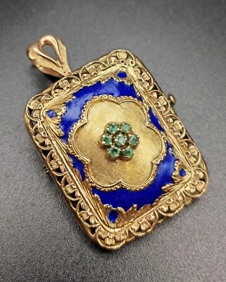 Vintage Anhänger / Brosche aus Gelbgold Gold 14kt. 0.585 Emaille - Bild 1 von 4