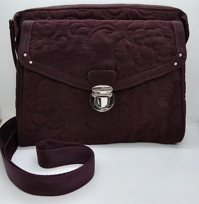 Vera Bradley Bandolera Acolchada Cremallera Cartera Bolso Vino Bloqueo a Empuje Solapa Frontal Foto 1 de 4