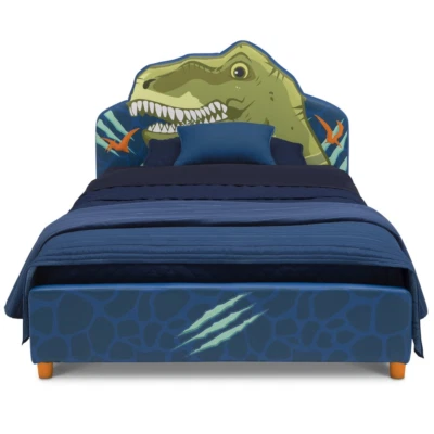 Marco de cama tapizado de dinosaurio con cama doble para niños, azul para niños Foto 1 de 4