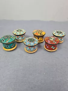 Tarro de baratija de cerámica azteca Perú terracota pintado a mano decoración con tapa X 6 lote - Imagen 1 de 11