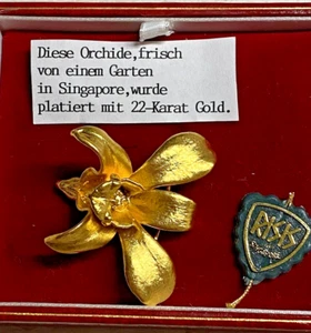 Vintage Risis of Sigapore 22 K vergoldete echte Orchidee Brosche Anstecknadel - Bild 1 von 11