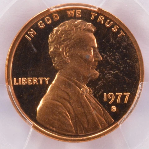 PCGS 1c 1977-S Proof Lincoln Cent Clashed Dies Obv/Rev PR64 DCAM Cover