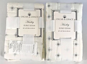 OSCAR & GRACE HUXLEY Euro Sham Set 2 Levtex Home 100% Cotton Cover 26x26” NIP - Afbeelding 1 van 3