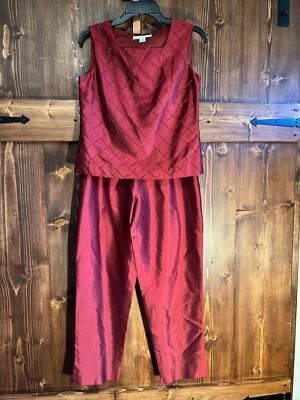Vintage 100% Silk Red Petite Sophisticates Beaded Pantsuit - Image 1 of 4