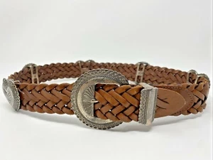 Vintage Brighton Belt Mujer Tejido Cuero Metal Marrón Plata 35" de largo - Imagen 1 de 12