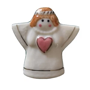 NOS Ceramic Porcelain Angel Friendship Cream Gold Pink Heart vintage Brooch Pin - Picture 1 of 3