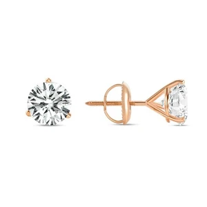 5 Ct Round Earrings Studs Solid 14K Rose Gold Brilliant Cut Screw Back Martini - Picture 1 of 3