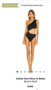 Beach Riot Celine Asymmetrical One Piece Swimsuit Black Size Large New With Tags - Picture 1 of 15