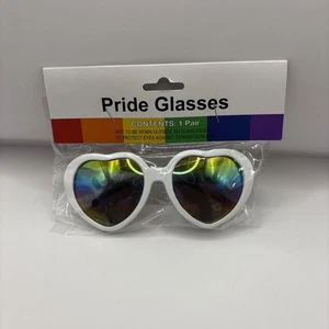 Sunglasses White Heart Frames Love Is Love Rainbow Lenses Pride LGBTQ - Picture 1 of 2